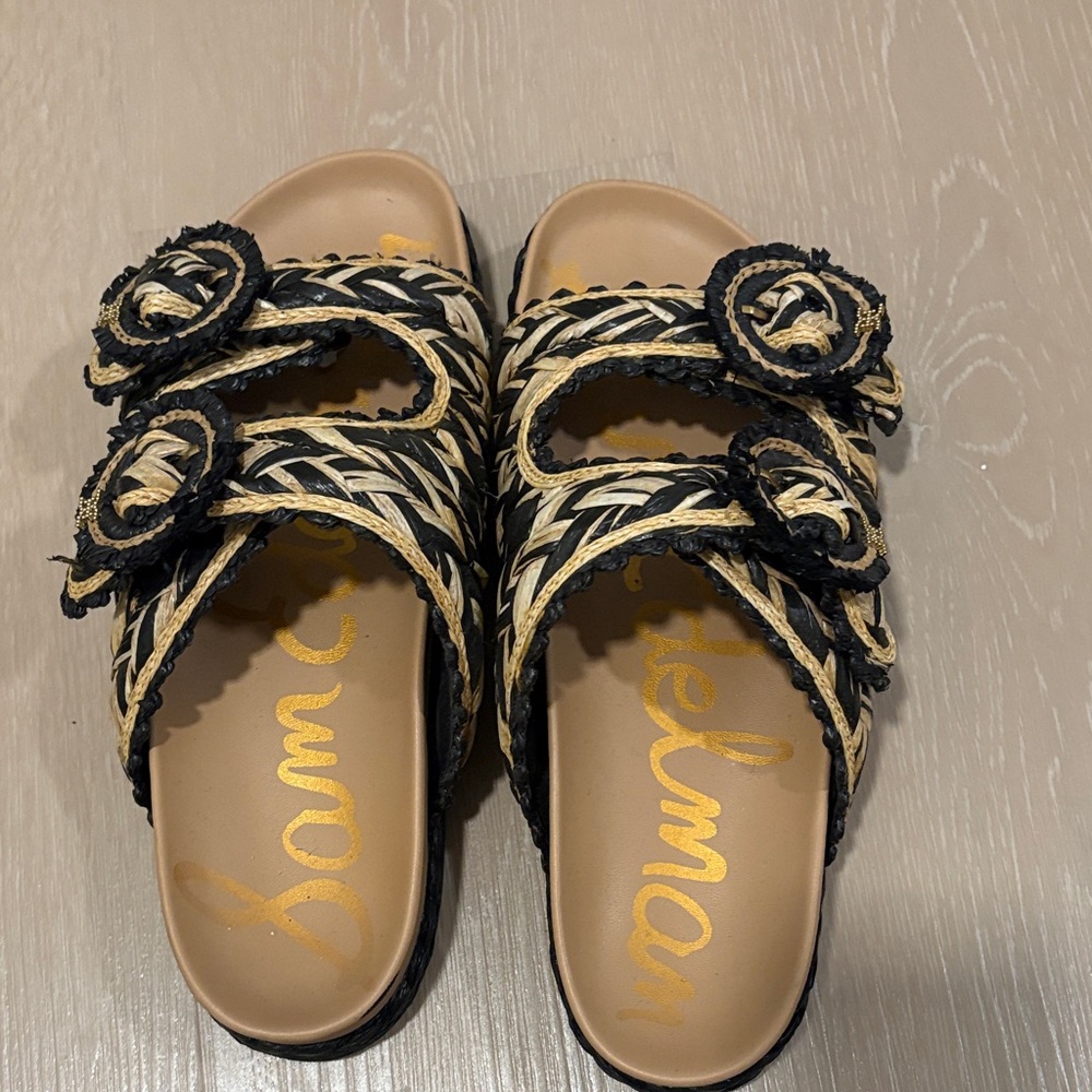 Sam Edelman Black and Tan Woven Sandals